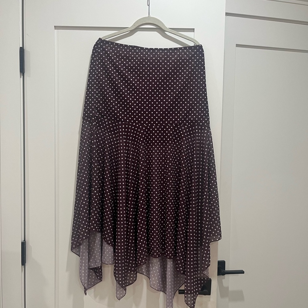 Peppermayo Burgundy Polka Dot Asymmetrical Skirt